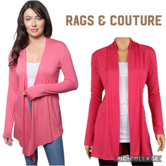 NWT Rags & Couture Coral Pink Open Front Draped Cardigan With Pockets Rayon - Picture 1 of 5